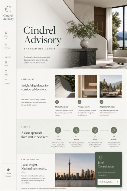 Property website design for Canada, showing a clear opening, service information, supporting content, and a focused inquiry action.