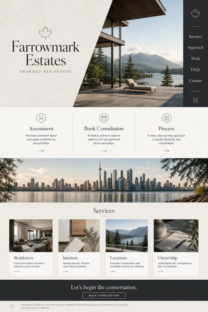 Property website design for Canada, showing a clear opening, service information, supporting content, and a focused inquiry action.