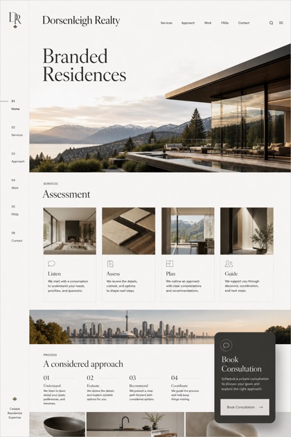 Property website design for Canada, showing a clear opening, service information, supporting content, and a focused inquiry action.