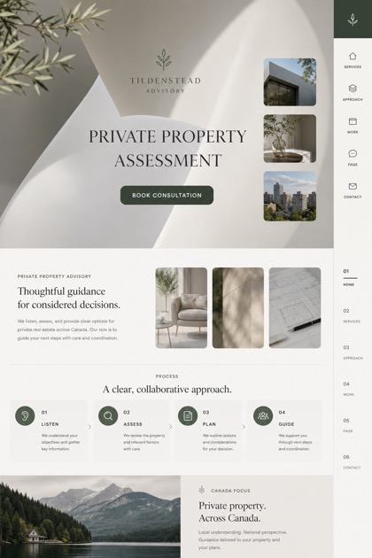 Property website design for Canada, showing a clear opening, service information, supporting content, and a focused inquiry action.