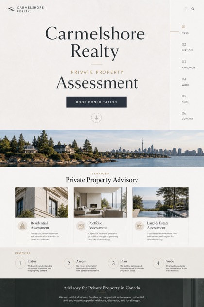 Property website design for Canada, showing a clear opening, service information, supporting content, and a focused inquiry action.