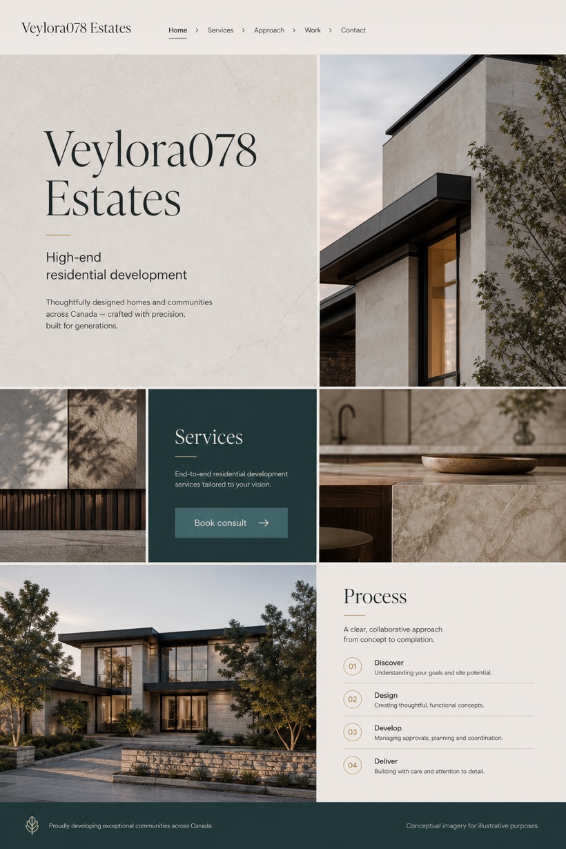 Property website design for Canada, showing a clear opening, service information, supporting content, and a focused inquiry action.
