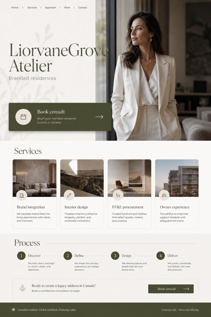 Property website design for Canada, showing a clear opening, service information, supporting content, and a focused inquiry action.