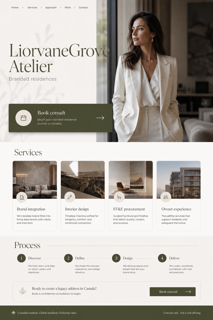 Property website design for Canada, showing a clear opening, service information, supporting content, and a focused inquiry action.