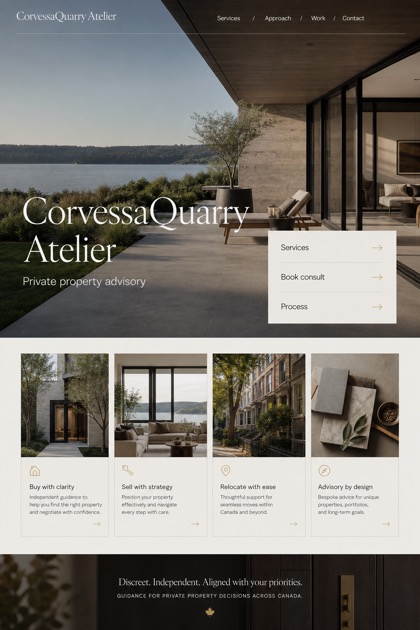 Property website design for Canada, showing a clear opening, service information, supporting content, and a focused inquiry action.