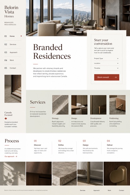 Property website design for Canada, showing a clear opening, service information, supporting content, and a focused inquiry action.