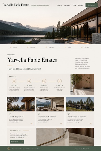 Property website design for Canada, showing a clear opening, service information, supporting content, and a focused inquiry action.