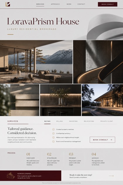 Property website design for Canada, showing a clear opening, service information, supporting content, and a focused inquiry action.