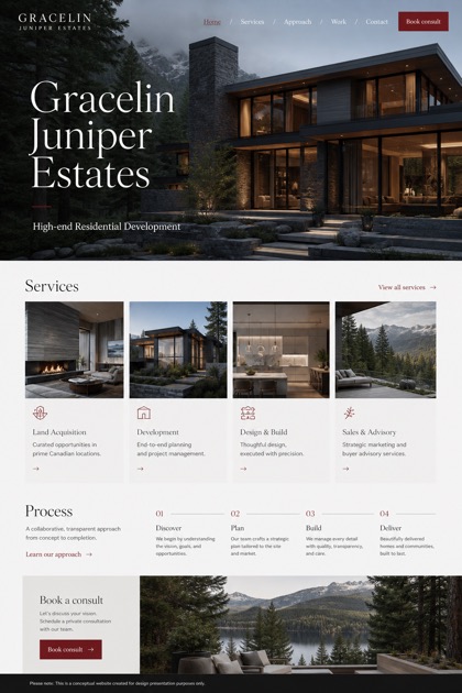 Property website design for Canada, showing a clear opening, service information, supporting content, and a focused inquiry action.