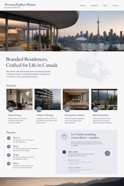 Property website design for Canada, showing a clear opening, service information, supporting content, and a focused inquiry action.