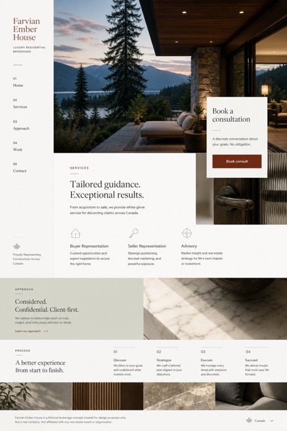 Property website design for Canada, showing a clear opening, service information, supporting content, and a focused inquiry action.