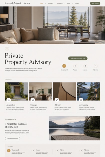 Property website design for Canada, showing a clear opening, service information, supporting content, and a focused inquiry action.