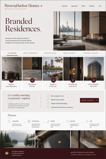 Property website design for Canada, showing a clear opening, service information, supporting content, and a focused inquiry action.