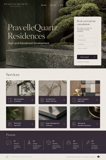 Property website design for Canada, showing a clear opening, service information, supporting content, and a focused inquiry action.