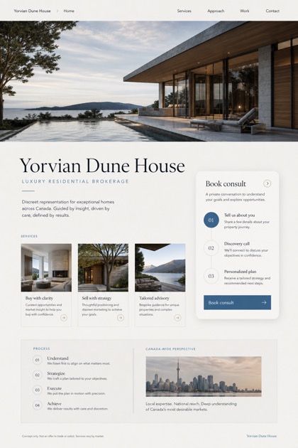 Property website design for Canada, showing a clear opening, service information, supporting content, and a focused inquiry action.