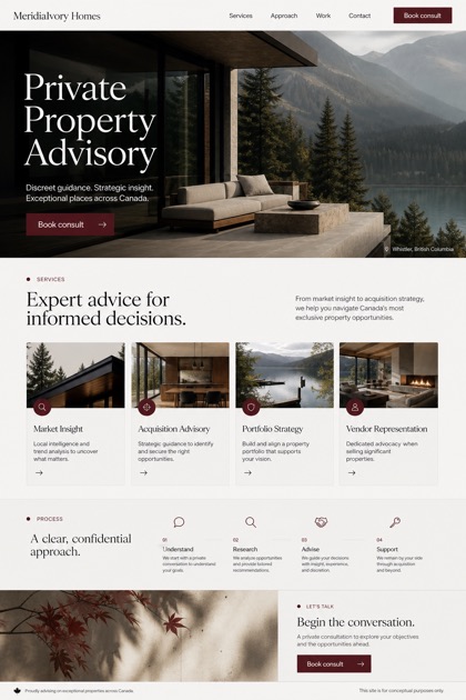 Property website design for Canada, showing a clear opening, service information, supporting content, and a focused inquiry action.
