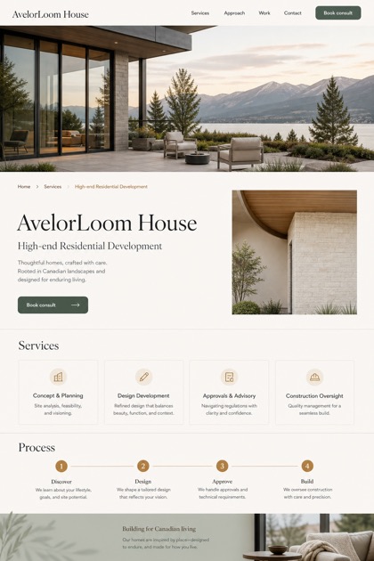 Property website design for Canada, showing a clear opening, service information, supporting content, and a focused inquiry action.