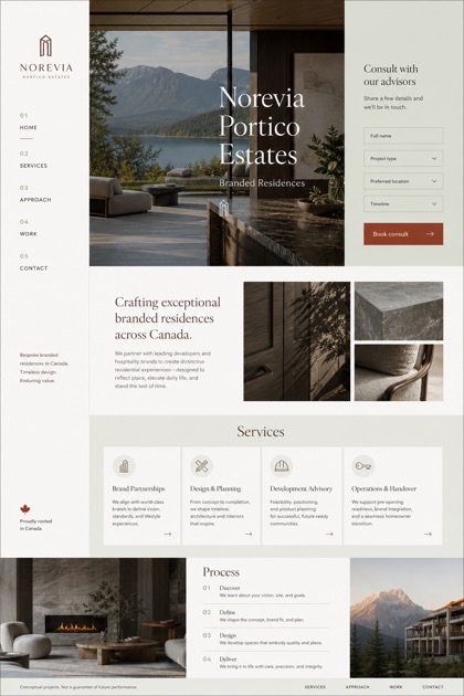 Property website design for Canada, showing a clear opening, service information, supporting content, and a focused inquiry action.