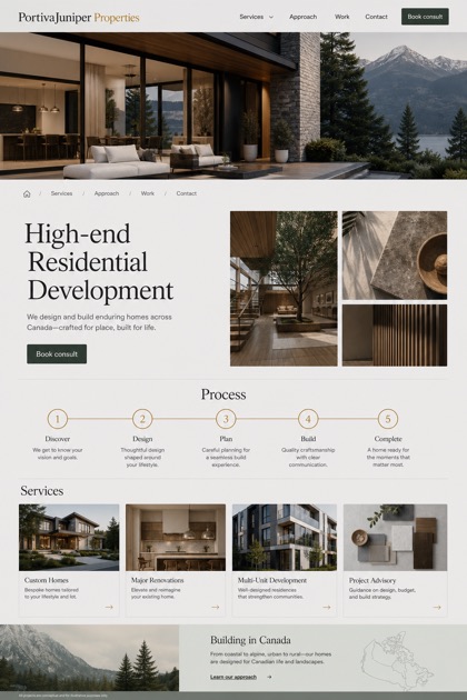 Property website design for Canada, showing a clear opening, service information, supporting content, and a focused inquiry action.