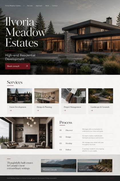 Property website design for Canada, showing a clear opening, service information, supporting content, and a focused inquiry action.