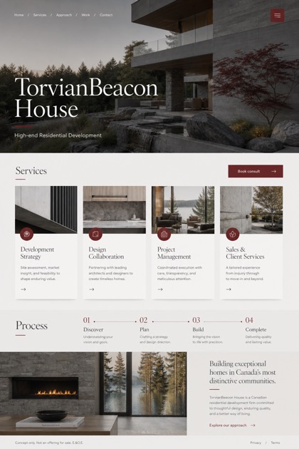 Property website design for Canada, showing a clear opening, service information, supporting content, and a focused inquiry action.