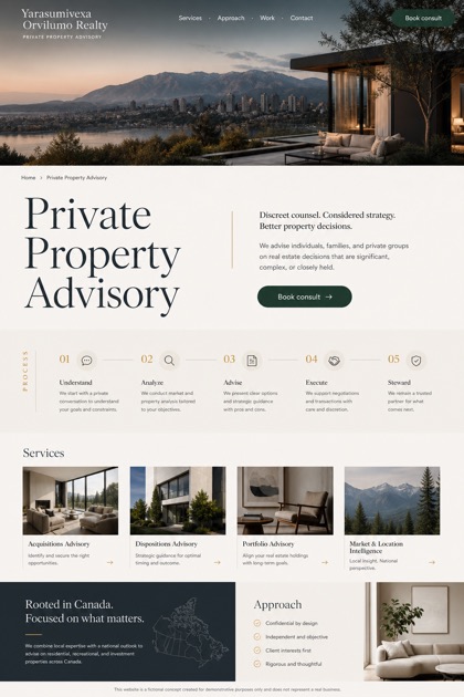 Property website design for Canada, showing a clear opening, service information, supporting content, and a focused inquiry action.