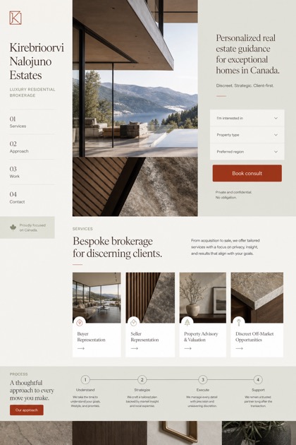 Property website design for Canada, showing a clear opening, service information, supporting content, and a focused inquiry action.