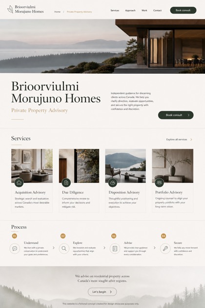 Property website design for Canada, showing a clear opening, service information, supporting content, and a focused inquiry action.