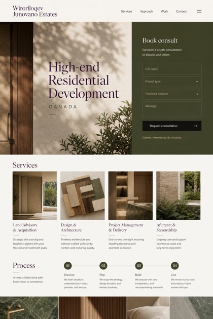 Property website design for Canada, showing a clear opening, service information, supporting content, and a focused inquiry action.