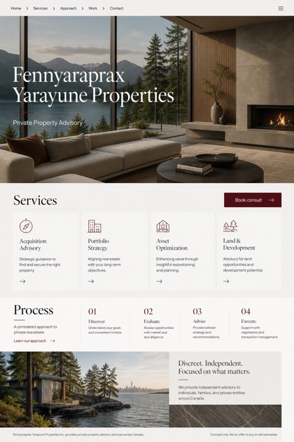 Property website design for Canada, showing a clear opening, service information, supporting content, and a focused inquiry action.