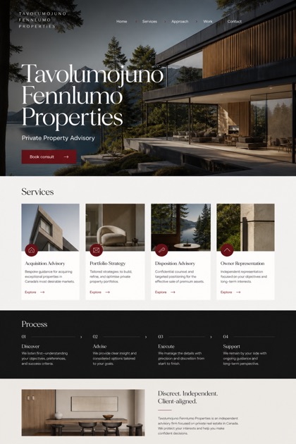 Property website design for Canada, showing a clear opening, service information, supporting content, and a focused inquiry action.