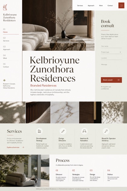 Property website design for Canada, showing a clear opening, service information, supporting content, and a focused inquiry action.
