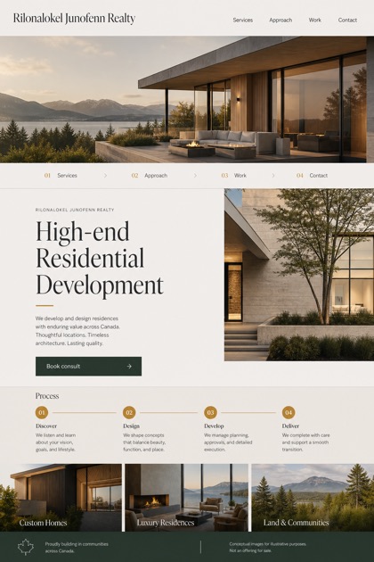 Property website design for Canada, showing a clear opening, service information, supporting content, and a focused inquiry action.