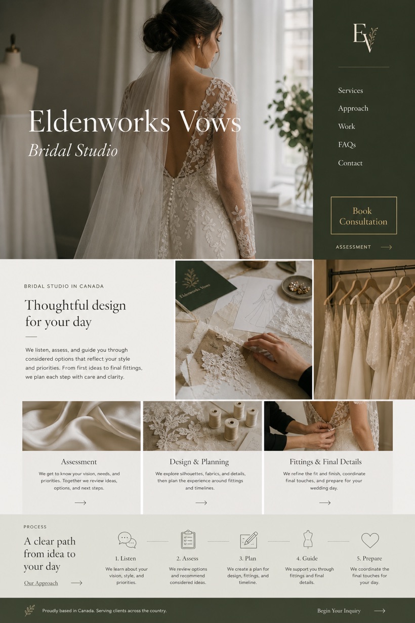 Weddings & Events website design for Canada, showing a clear opening, service information, supporting content, and a focused inquiry action.