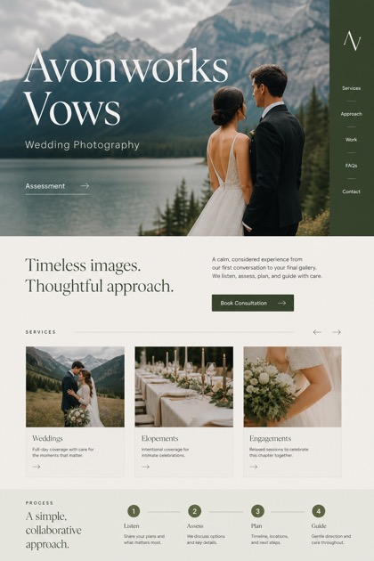 Weddings & Events website design for Canada, showing a clear opening, service information, supporting content, and a focused inquiry action.