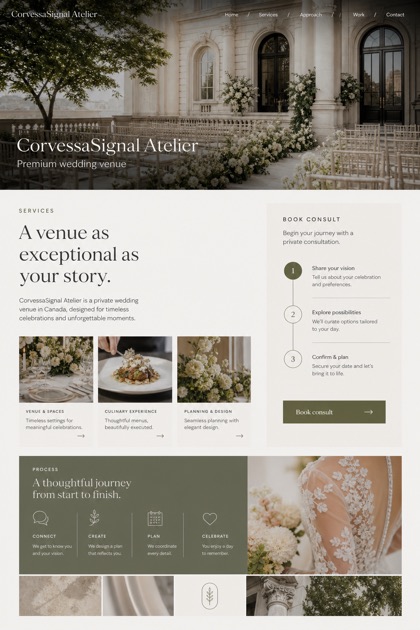 Weddings & Events website design for Canada, showing a clear opening, service information, supporting content, and a focused inquiry action.