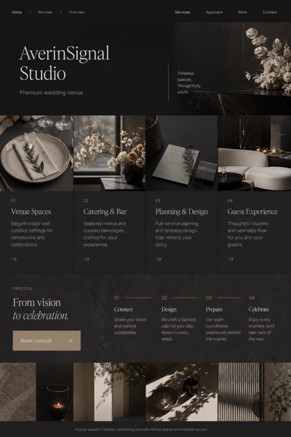 Weddings & Events website design for Canada, showing a clear opening, service information, supporting content, and a focused inquiry action.