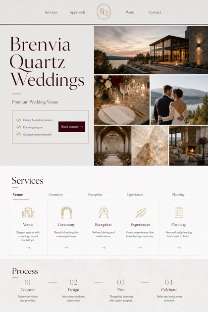 Weddings & Events website design for Canada, showing a clear opening, service information, supporting content, and a focused inquiry action.