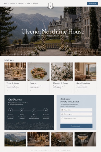 Weddings & Events website design for Canada, showing a clear opening, service information, supporting content, and a focused inquiry action.