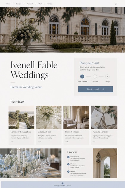 Weddings & Events website design for Canada, showing a clear opening, service information, supporting content, and a focused inquiry action.