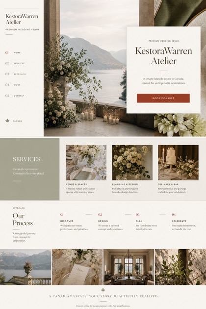 Weddings & Events website design for Canada, showing a clear opening, service information, supporting content, and a focused inquiry action.