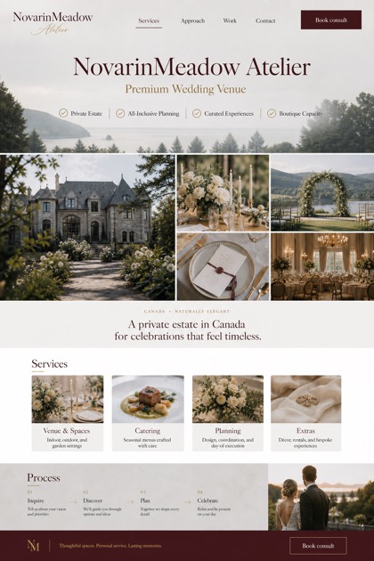 Weddings & Events website design for Canada, showing a clear opening, service information, supporting content, and a focused inquiry action.