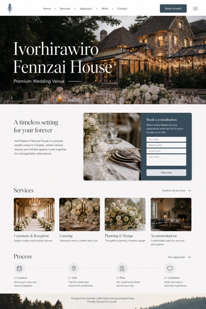 Weddings & Events website design for Canada, showing a clear opening, service information, supporting content, and a focused inquiry action.