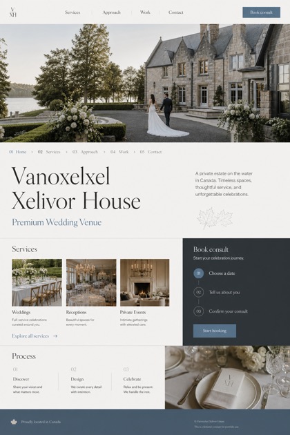 Weddings & Events website design for Canada, showing a clear opening, service information, supporting content, and a focused inquiry action.