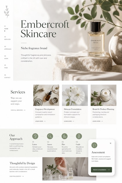 Beauty & Wellness website design for United Kingdom, showing a clear opening, service information, supporting content, and a focused inquiry action.