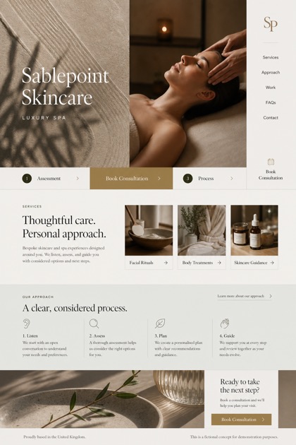 Beauty & Wellness website design for United Kingdom, showing a clear opening, service information, supporting content, and a focused inquiry action.
