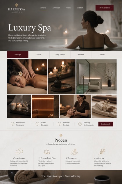 Beauty & Wellness website design for United Kingdom, showing a clear opening, service information, supporting content, and a focused inquiry action.