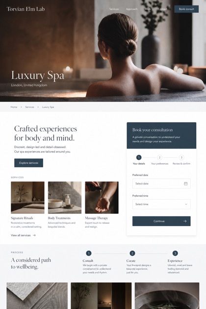Beauty & Wellness website design for United Kingdom, showing a clear opening, service information, supporting content, and a focused inquiry action.