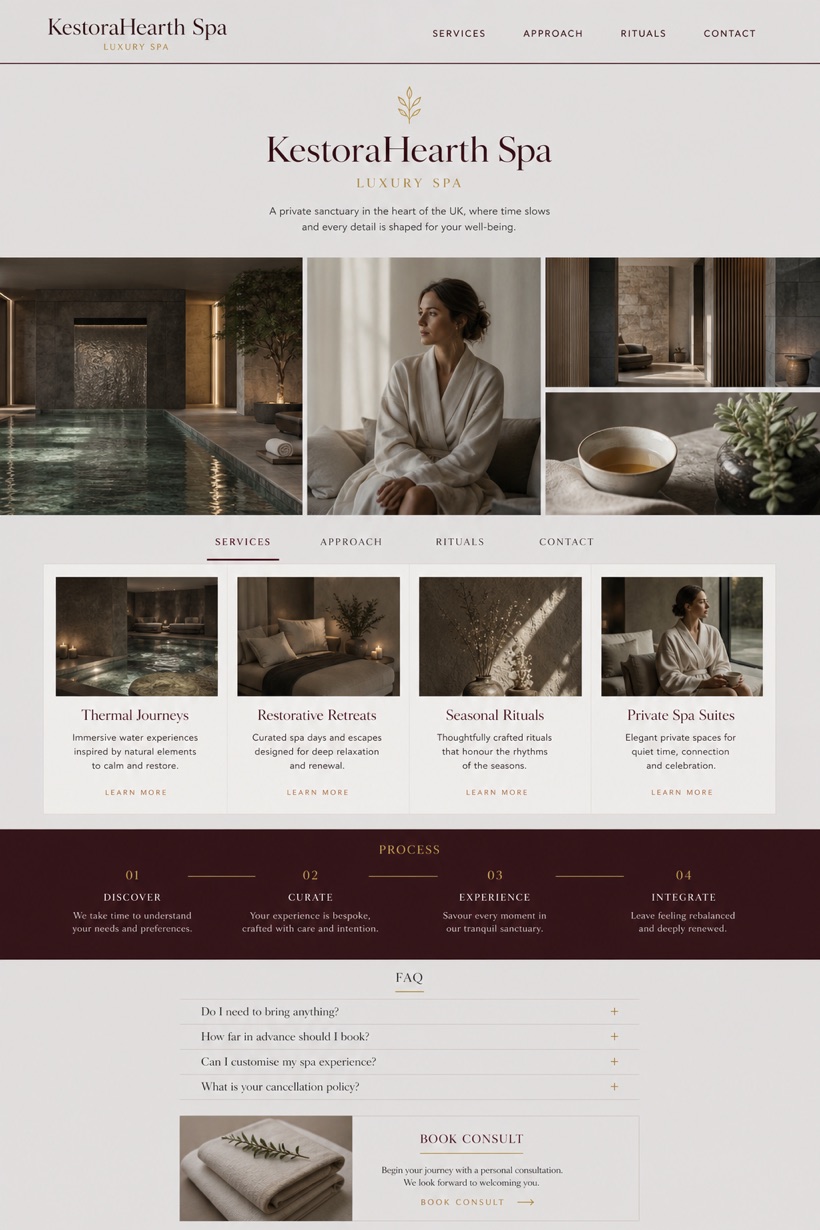 Beauty & Wellness website design for United Kingdom, showing a clear opening, service information, supporting content, and a focused inquiry action.