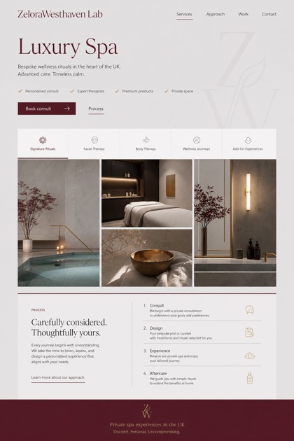 Beauty & Wellness website design for United Kingdom, showing a clear opening, service information, supporting content, and a focused inquiry action.